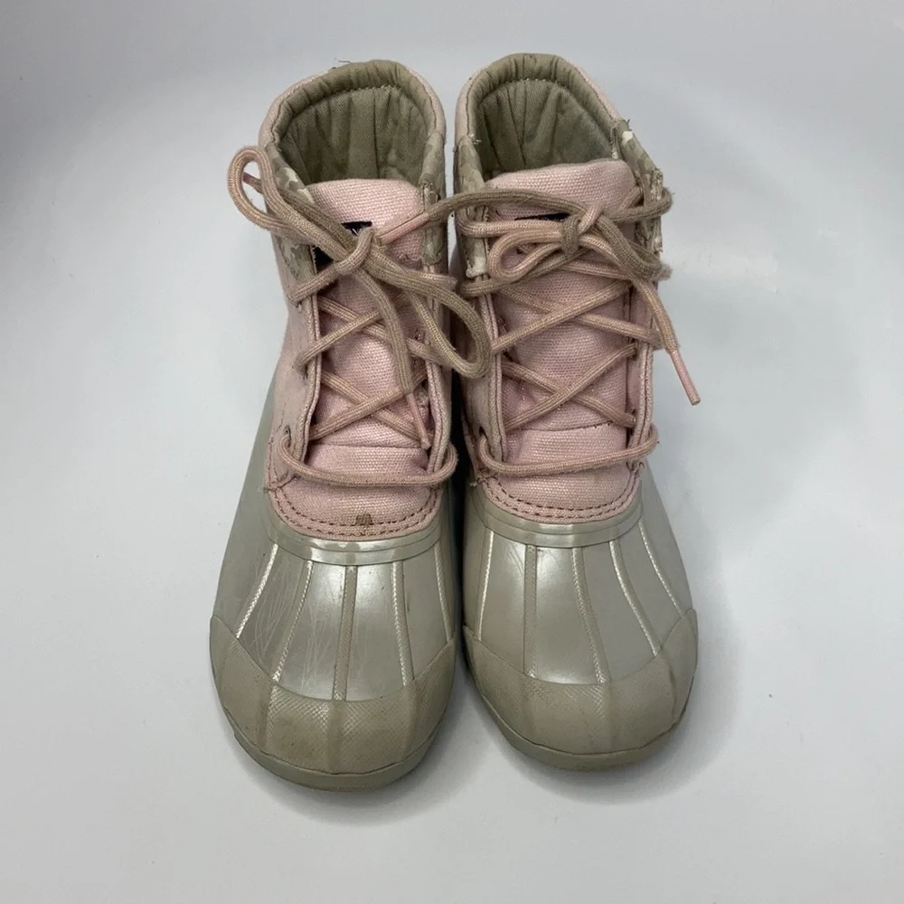 Sperry lace up Duck‎ Boots pink silver gray size 2 youth